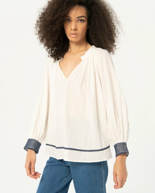 Blusa con detalles de crochet en contraste Blanco