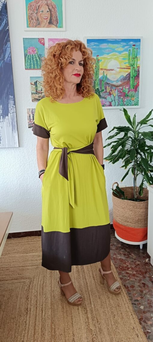 Vestido bicolor pistacho - Imagen 2